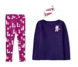 NWT Gymboree Girls Little Llamas Purple Tee Leggings Hair Clips 7 NEW - Picture 1 of 7