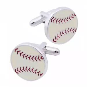 BASEBALL CUFFLINKS Round White Ball Sports Player NEW w GIFT BAG Wedding Groom - Picture 1 of 4