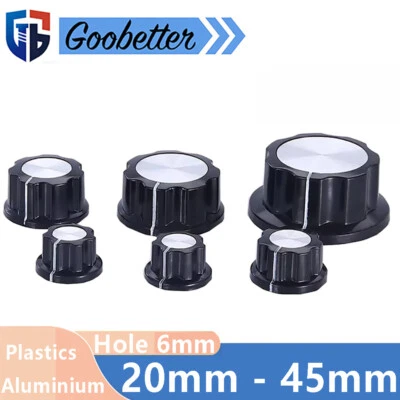 20mm to 45mm Black Potentiometer Rotary Knob Control Knob Caps for Hole 6mm - Image 1 of 4