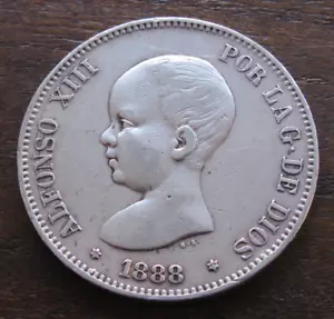 ZALDI2010 . ALFONSO XIII , 5 PESETAS DE 1888 ESTRELLAS 18 - 88 , PLATA - Imagen 1 de 3