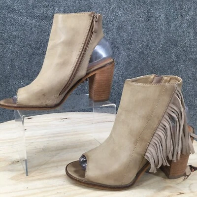 Botas muy volátiles para mujer 7 Poca botines marrón imitación cuero flecos punta abierta  Foto 1 de 4