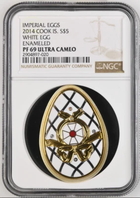 5 DOLLARS 2014 COOK IMPERIAL WHITE EGG SILVER PROOF NGC PF69 - Image 1 of 4