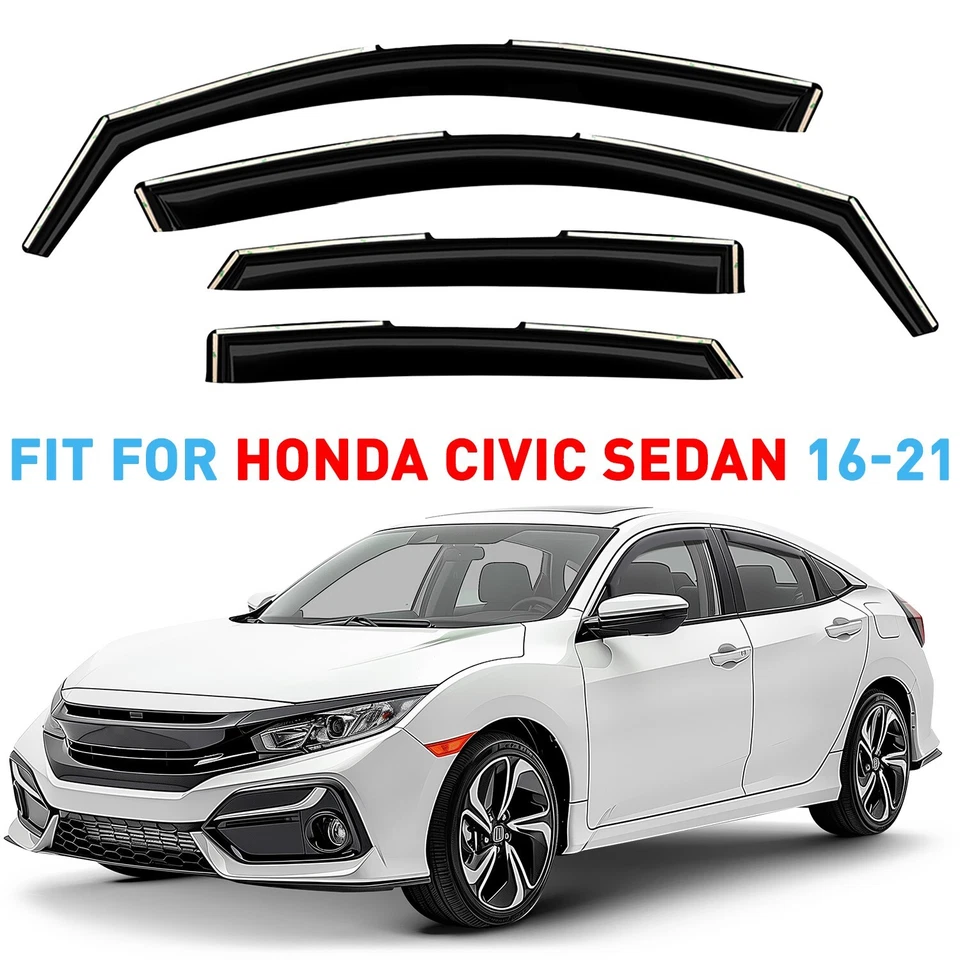 Protetores de chuva viseiras de ventilação sombra para 2016-2021 Honda Civic Sedan - Imagem 1 de 4