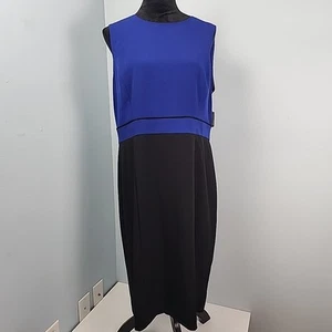 Kasper Blue Black Sleeveless Colorblocked Sheath Dress Size 14 Career - Picture 1 of 11