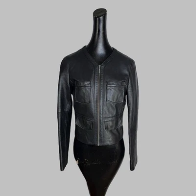 Chaqueta de cuero negra Bcbgmaxaria talla mediana para mujer cremallera completa Foto 1 de 4