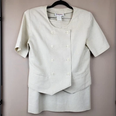 Traje Falda Rodier Vintage Euro 40/42 EE. UU. 8/10 Lino Mezcla Algodón Hecho en Francia  Foto 1 de 4