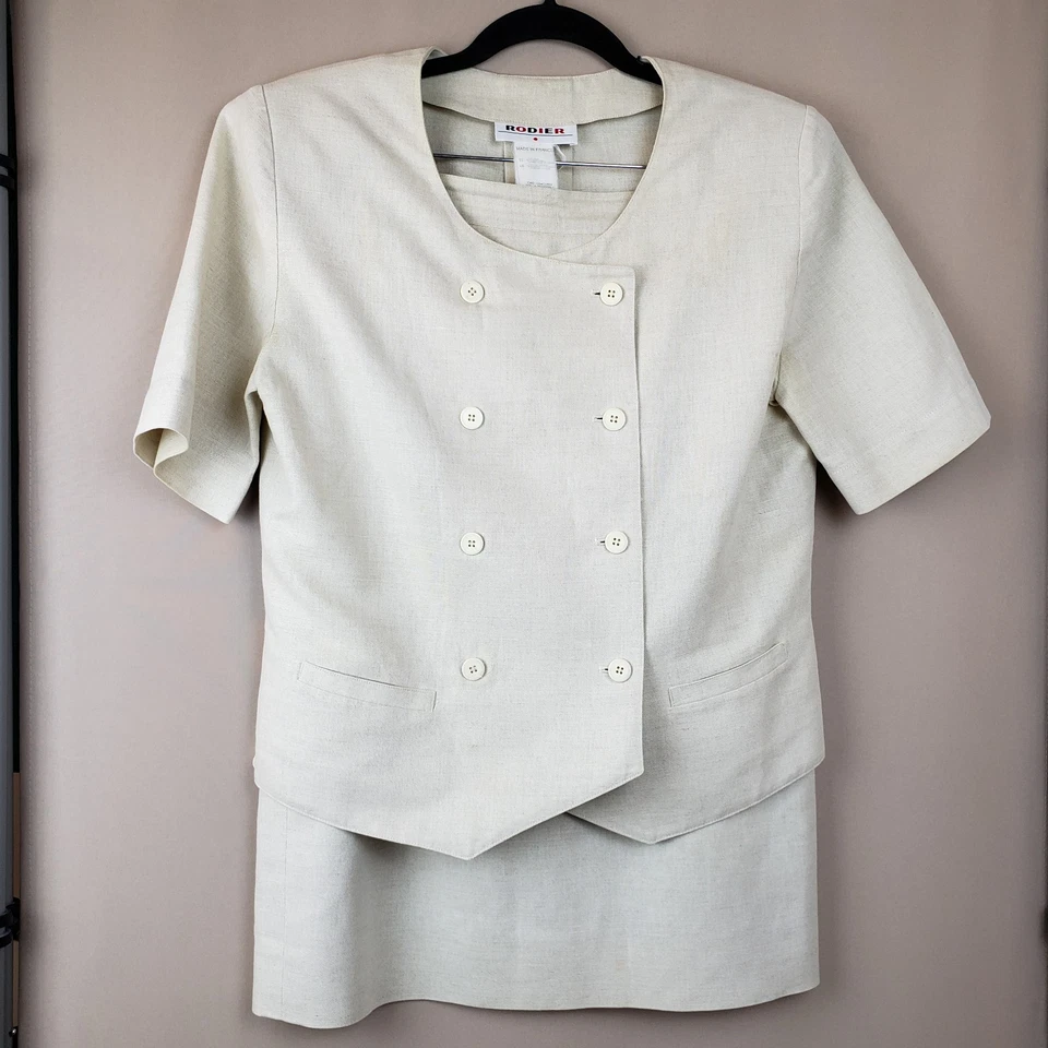 Traje Falda Rodier Vintage Euro 40/42 EE. UU. 8/10 Lino Mezcla Algodón Hecho en Francia  Foto 1 de 4