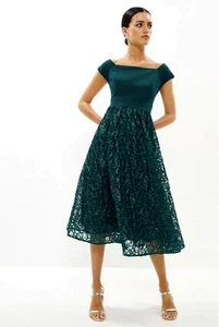 COAST BARDOT WALDGRÜN DURCHSICHTIG BAND BESTICKT MIDI MIDIKLEID 26 NEU MIT ETIKETT £159 - Bild 1 von 6