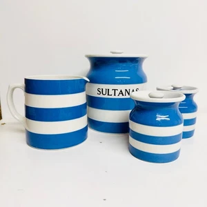 TG Grenn Cornishware Sultaninendose mit Deckel, 2 kleine Deckelgläser & Kanne - Bild 1 von 12