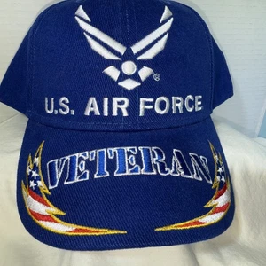 U.S. Air Force Wings VETERAN USA FLAMES Royal Blue Embroidered Cap Hat - Picture 1 of 12