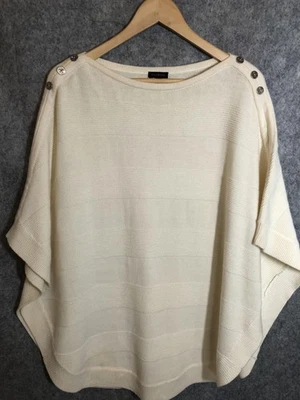 Talbots Poncho Sweater Womens Medium Ivory Button Shoulder Anchor Lambswool Knit - Image 1 of 4