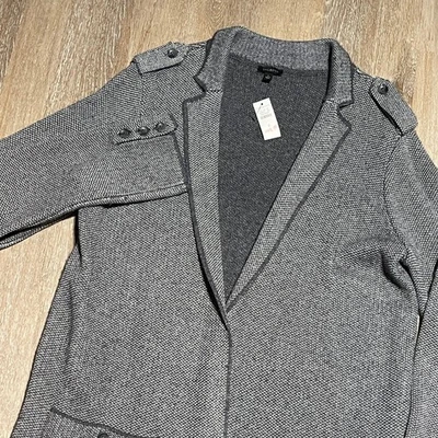 NUEVO CON ETIQUETAS $150 Talbots Mujer Suéter Tejido Abrigo Gris Espiga Mezcla Lana Pequeño Foto 1 de 4