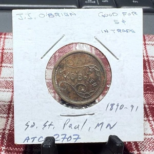 South St. Paul, Minnesota "J.J. O'Brien" 1890 Saloon G/F 5¢ Trade Token SP6825 - Bild 1 von 2