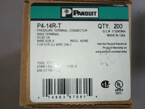 Panduit P4-14R-T Pressure Terminal Connector Ring Terminal Stud 1/4 Box 200 - Picture 1 of 2