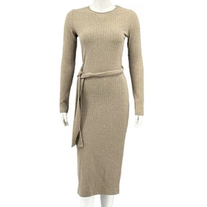 The Fifth Label Dress Womens 4 Brown Tan Knit Midi Long Sleeved Belted Stretch - Picture 1 of 9