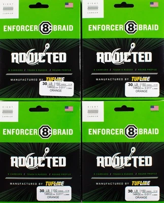 (LOTE DE 4) TUF-LINE ADICTED ENFORCER 8X LÍNEA TRENZADA 30LB 150YD NARANJA DR2221 Foto 1 de 2