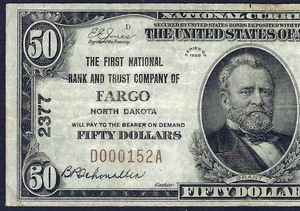 🇺🇸 ND  1929 $50 ♚♚ FARGO, NORTH DAKOTA ♚♚ PMG VERY FINE 25 - Picture 1 of 3