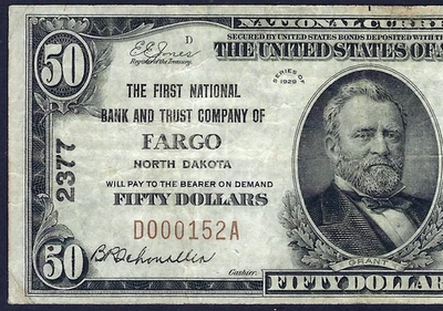 🇺🇸 ND  1929 $50 ♚♚ FARGO, NORTH DAKOTA ♚♚ PMG VERY FINE 25 - Image 1 of 3