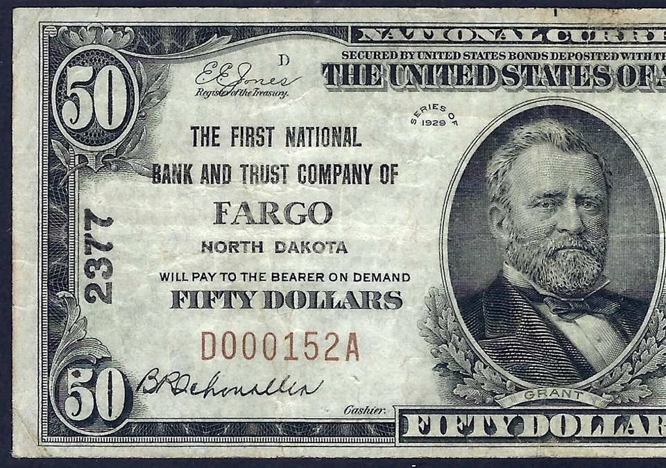 🇺🇸 ND  1929 $50 ♚♚ FARGO, NORTH DAKOTA ♚♚ PMG VERY FINE 25 - Image 1 of 3