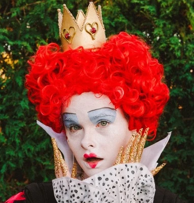 Peluca Reina Roja Cabello Sintético Rizado Forma de Corazón Clip en Bollos Alicia en el País de las Maravillas Foto 1 de 4