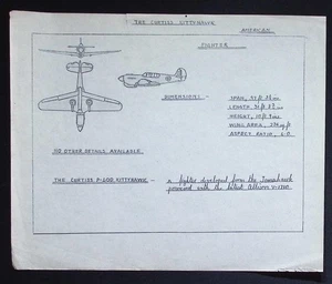 Original WWII Aircraft Recognition Drawing – Curtiss P-40D Kittyhawk Fighter - Picture 1 of 3