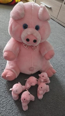 Rosa Plüschtier Kuscheltier Stofftier Schwein mit 5 Ferkel - Bild 1 von 2