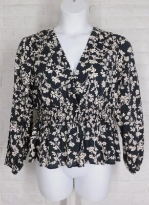 Blusa OLD NAVY Floral Boho Top Decote V Cintura Ruched Preta Tan Nova Com Etiqueta Extra Grande - Imagem 1 de 4