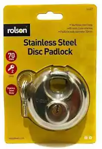 Rolson Lock Lucchetto a Disco Grande Resistente Acciaio Inox 70mm Con 2 Chiavi - Foto 1 di 8