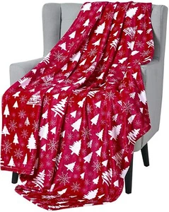 Winter Christmas Decorative Throw Blanket w/ Christmas Trees & Snowflake Accents - Picture 1 of 5