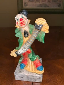 MCM HAPPY Clown ITALY Statue Figurine Marble Base Hand ACCORDION Fun BAR WHIMSY - Picture 1 of 5
