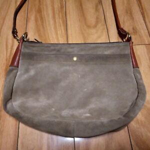 Vintage L.L. BEAN Suede Leather Shoulder Crossbody Bag Purse Brown GrayBeige 90s