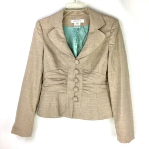 Nine West karierter hellbraun türkisfarbener Blazer gerafft Schößchen Jacke Büro Damengröße 6 - Bild 1 von 7