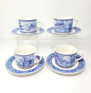 American Atelier Asian Tonile 5025 Stoneware Flat Cup and Saucer Blue & White - Picture 1 of 9