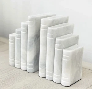 White Marble Book End Set Vintage Stone Carved Pair Heavy Art Deco, Bookends - Picture 1 of 5
