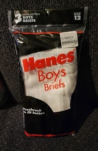 1990 Vintage Hanes 3 Pack Boys Briefs Size 12 Preshrunk White Slightly Imperfect - Picture 1 of 5