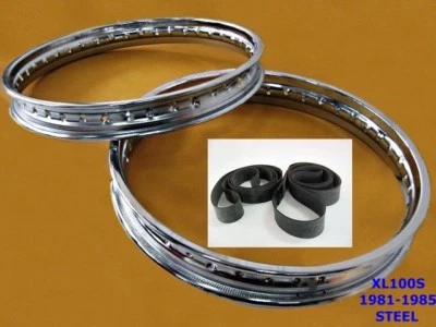 Fit HONDA XL100S 1981-1985 FRONT & REAR  STEEL WHEEL RIM SET+TAPE RUBBER #BI871# Foto 1 de 4