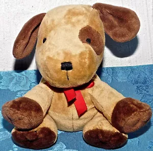 Carters Brown Puppy Dog Red Satin Ribbon Bow Plush Stuffed Animal 5" LOVEY TOY X - Picture 1 of 2