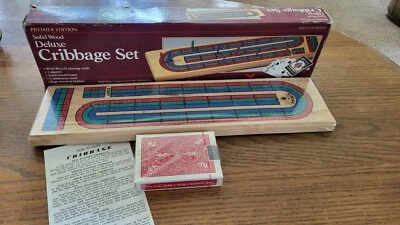 Solid Wood Deluxe Cribbage Set, Cardinal  1993, with cards New Set W Damaged Box - Image 1 of 4
