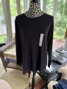 Croft & Barrow Pullover Shirt Size 1X Black Solid Long Sleeve Crew 100% Cotton - Picture 1 of 5