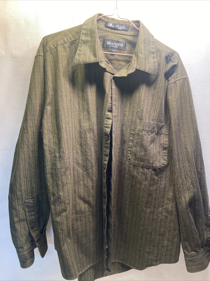 Brandini Men's Large Striped Shirt Long Sleeve Button Front French Cuff. Nice - Image 1 of 4