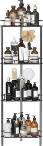 4-Tier Corner Free Standing Shower Caddy Organizer Rack with Hooks, Adhesive-Fix - Picture 1 of 12