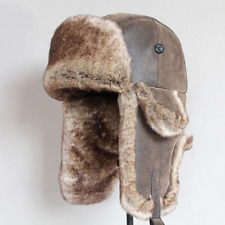 Hat Winter Men Warm Hat with Ear Flap Pu Leather  Fur Trapper Cap Earflap