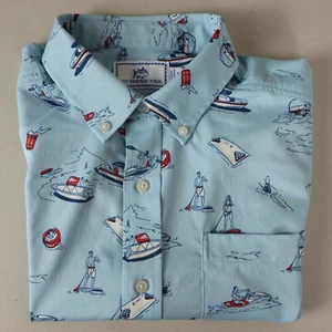 Southern Tide Shirt Mens Medium Blue Intercoastal Sandbar Party All Over Print - Picture 1 of 14