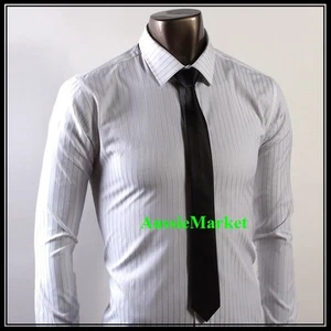 1 x mens skinny tie black polyester silk satin wedding birthday shirt suit new - Picture 1 of 2