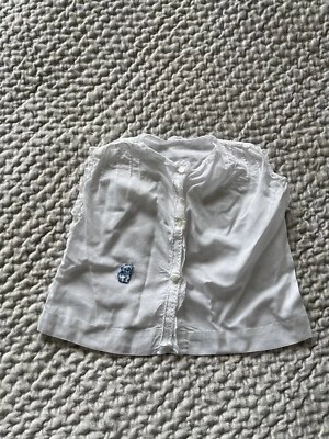 True Vintage White Cotton Blouse Top Age 0-6 Months Blue Cat Motif 1930s - Image 1 of 4
