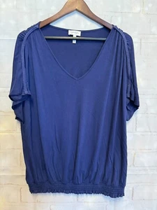 Jessica Simpson Bluse Damen XL dunkelblau V-Ausschnitt Kurzarm Pullover Neu - Bild 1 von 9