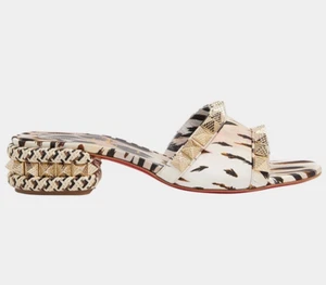 Christian Louboutin Pyramule 30 Leopard Gold Stud Block Heel Mule Sandal 39.5 - Picture 1 of 16
