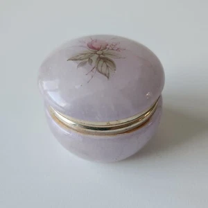 VTG Alabaster Trinket Box Italy Pink Stone Flowers Round Ring Gold *Broken Hinge - Picture 1 of 19