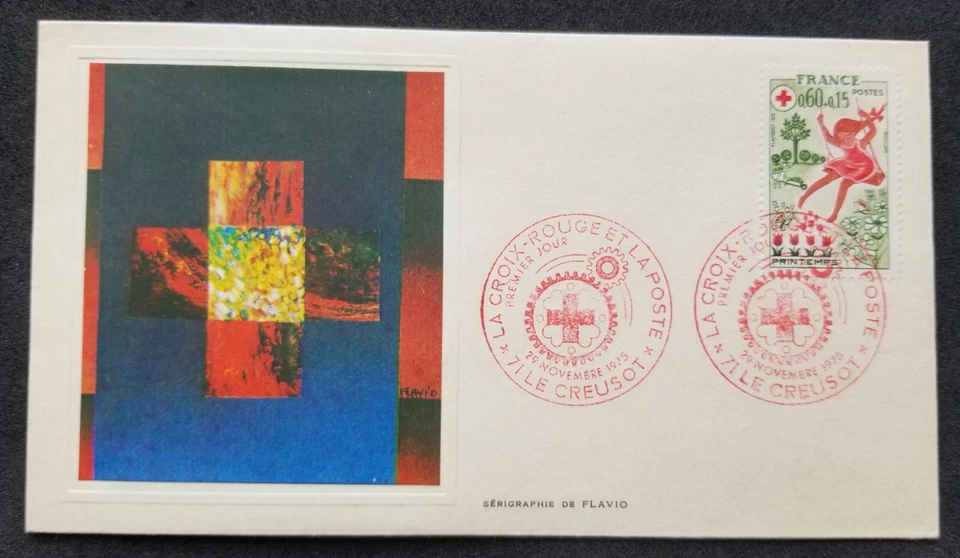 [SJ] France Red Cross Spring 1975 Butterfly Flower Girl Health Tree (FDC) - Image 1 of 4