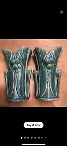 vintage mccoy pottery vase set of two in blue - Picture 1 of 8